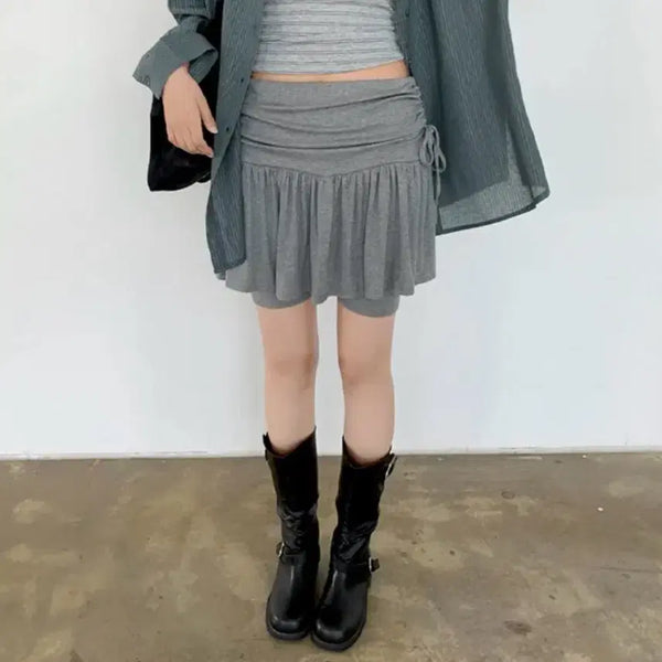 [BUNJANG] Shirring Skirt Pants Charcoal / 미착용새상품)셔링 스커트 팬츠 레깅스 차콜