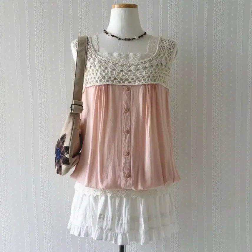 [BUNJANG] Mori Girl Pink Camisole Top / 모리걸 핑크 나시 입질연