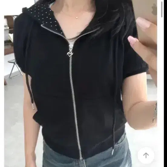 [BUNJANG] Ablry Polka Dot Short Sleeve Hoodie Zip-up / 에이블리 러블리 땡땡이 도트 반팔 후드집업