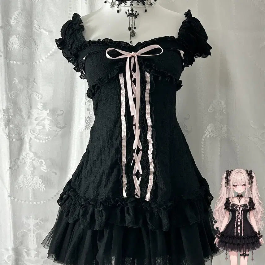 [BUNJANG] Kurohime Handmade Dark Coquette Ribbon Top / 쿠로히메 핸드메이드 셀렉 다크 코케트 탑 고스로리 히메갸루