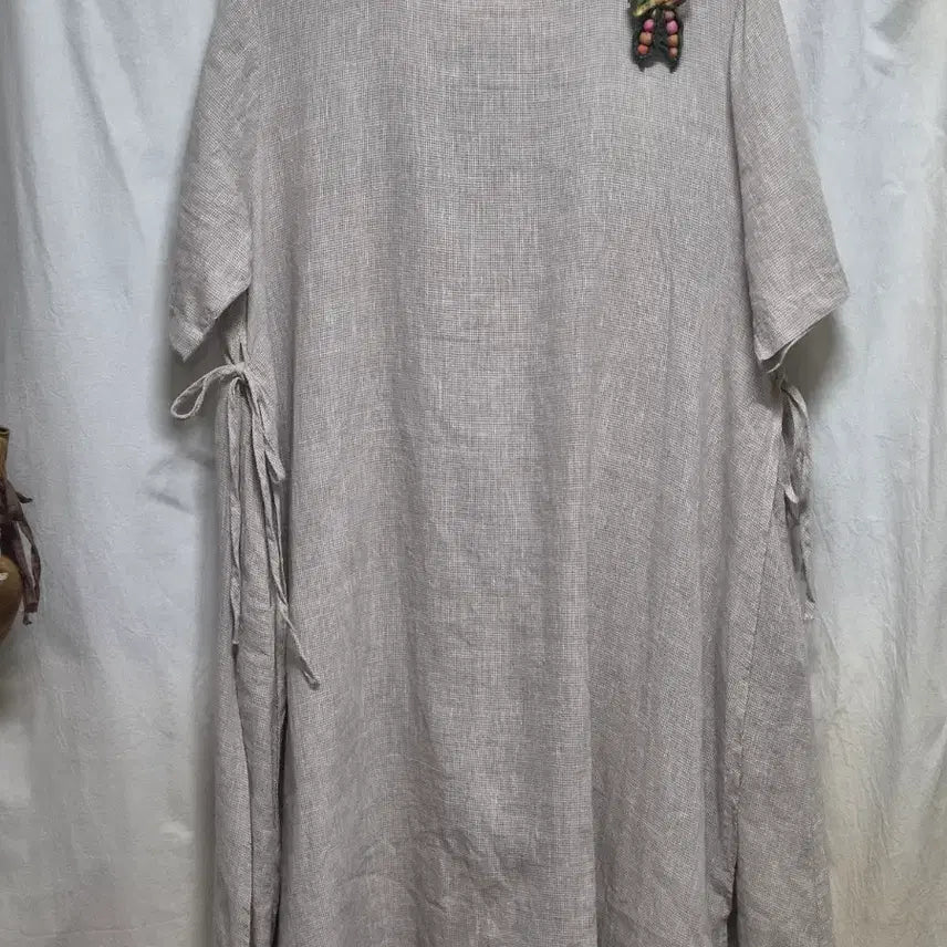 [BUNJANG] Linen Beige Long Dress with String Detail / 린넨 베이지 원피스