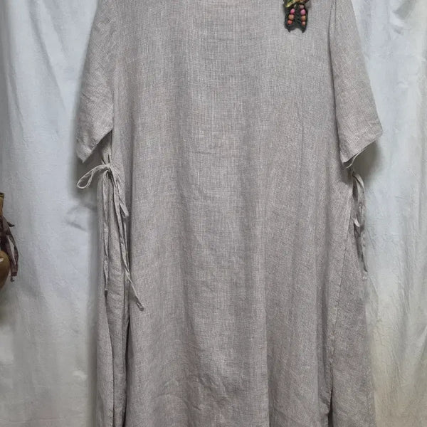 [BUNJANG] Linen Beige Long Dress with String Detail / 린넨 베이지 원피스