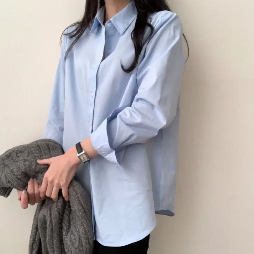 [BUNJANG] French Basic Cotton Simple Inner Layered Shirt Blouse / 새상품)) 에이블리 프렌치 베이직 코튼 심플 이너 레이어드 셔츠 남방 블라우스 기본템