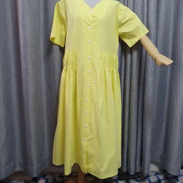 [BUNJANG] Yellow Premium Pintuck Maxi Dress / 옐로 고급 핀턱 맥시원피스