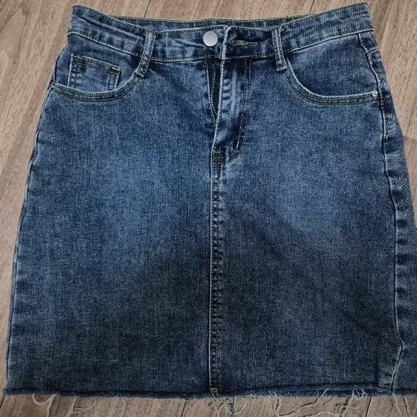 [BUNJANG] Denim Cutting Mini Skirt / 데님 컷팅 미니스커트(착샷O)