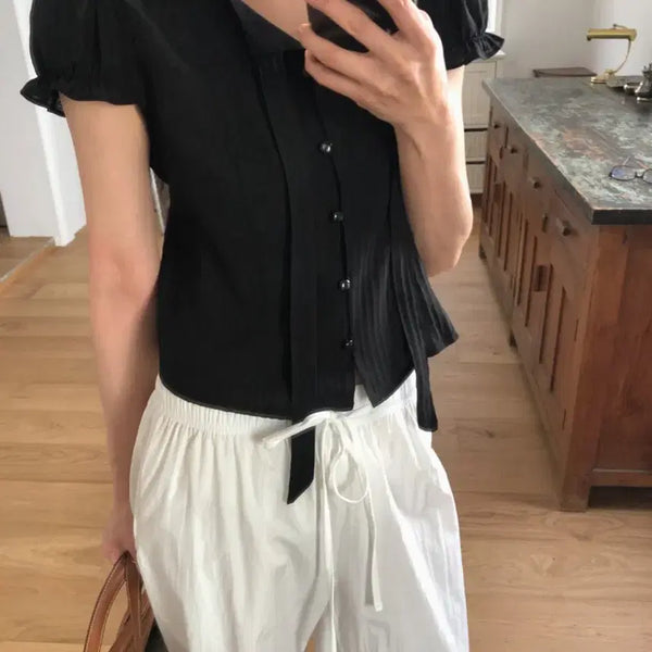 [BUNJANG] Women's Summer Short Sleeve Blouse Black / 여성 여름 반팔 블라우스 블랙
