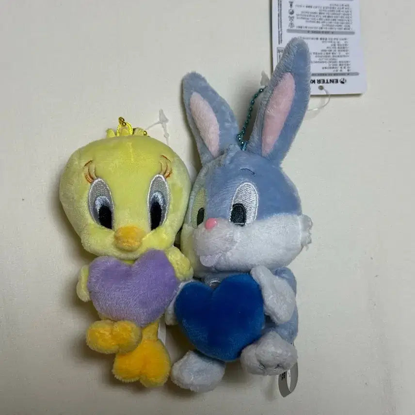 [BUNJANG] Looney Tunes Tweety & Bugs Bunny Heart Charm Set / 루니툰 트위티 벅스버니 인형 키링 하트 가방걸이