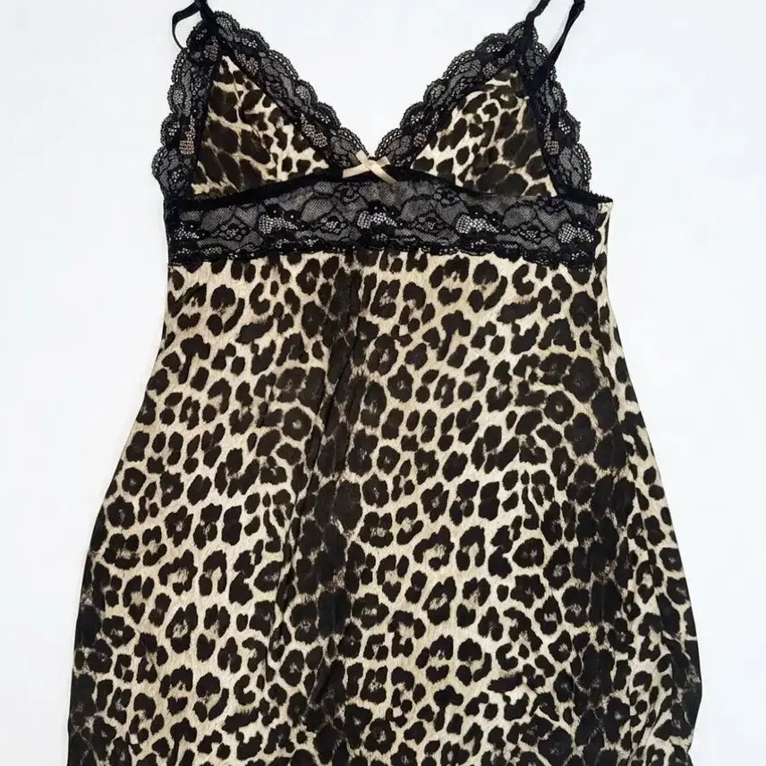 [BUNJANG] Onegyaru Leopard Lace Slip Camisole / 오네갸루 호피 나시 레이스 슬립