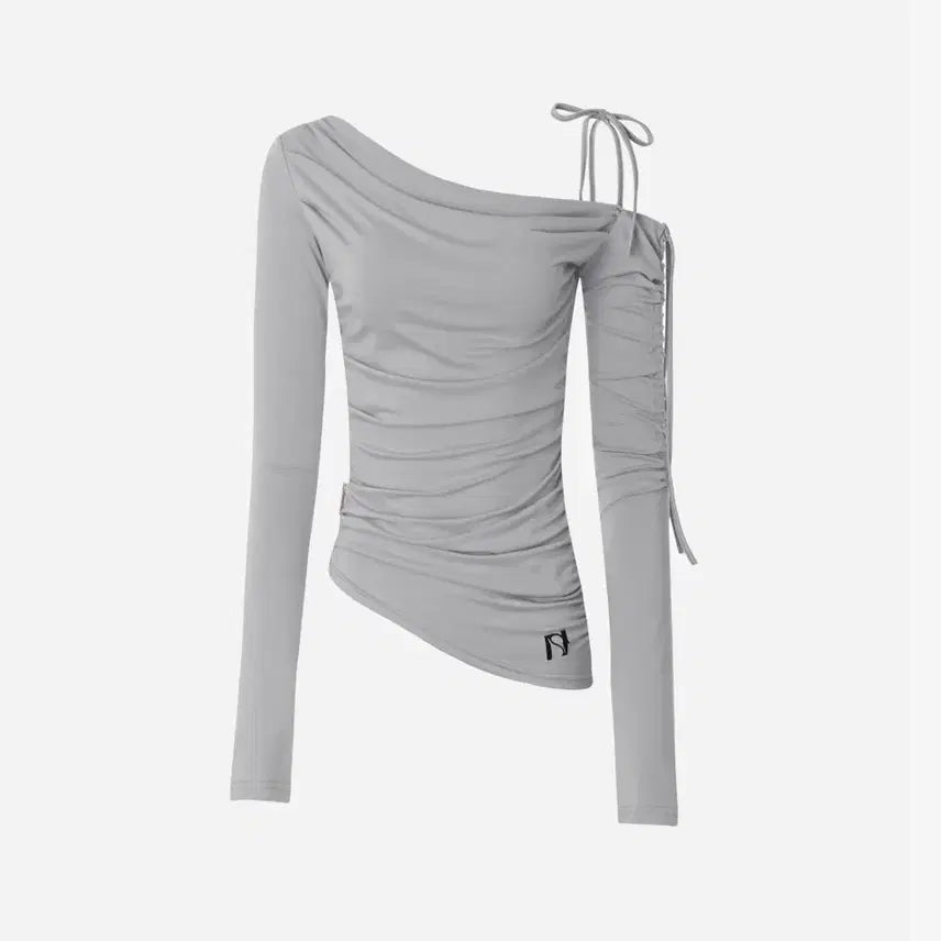 [BUNJANG] NEWALRIN Cats Draping One Shoulder Top Pale Grey / 뉴얼린 NEWALRIN 캣츠 드레이핑 원숄더 탑 Cats Draping One Shoulder Top 오프숄더 플리즈노팔로우