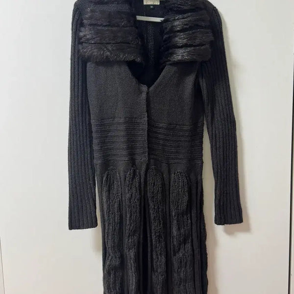 [BUNJANG] Mori Fur Collar Knit Long Cardigan / 모리 퍼 카라 니트 롱 가디건
