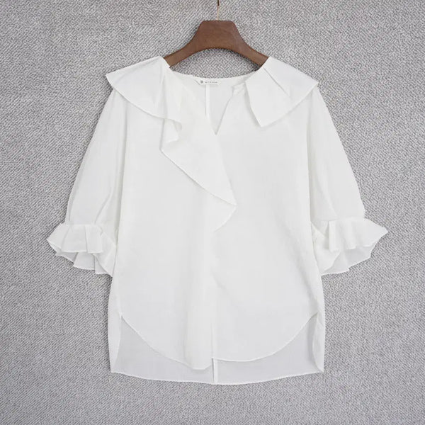[BUNJANG] It MICHAA Women's Summer Seersucker Ruffle Blouse Free Size / 잇미샤 여성 여름 프릴 시어서커 블라우스 free