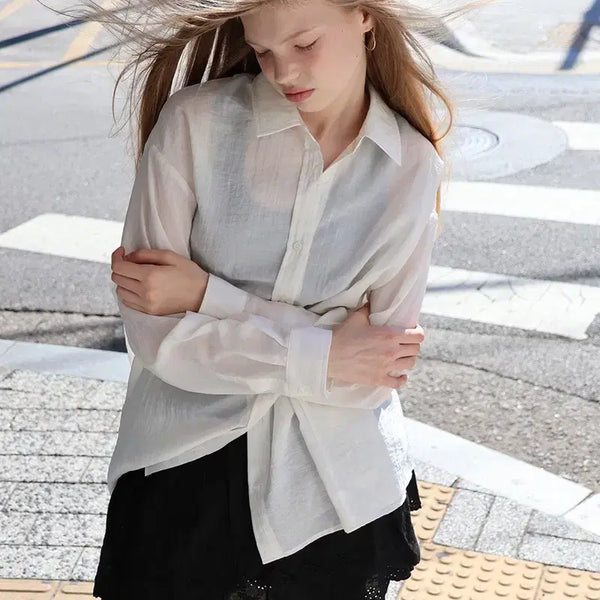 [BUNJANG] Soft Seoul Oversized Side Button Shirt Ivory / 소프트서울 사이드버튼 오버사이즈 셔츠 아이보리