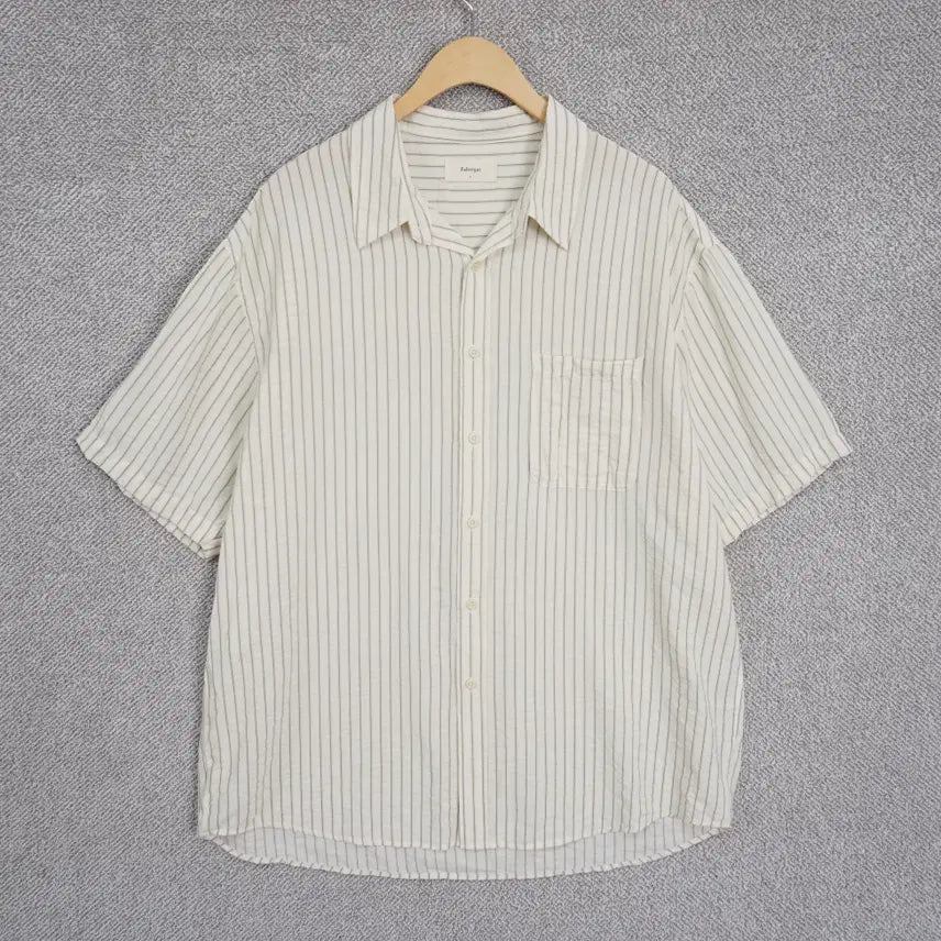 [BUNJANG] Fabrega 25SS Mandarin Stripe Short Sleeve Shirt Butter Size 4 / 파브레가 25SS 만다린 스트라이프 반팔 셔츠 버터 4size
