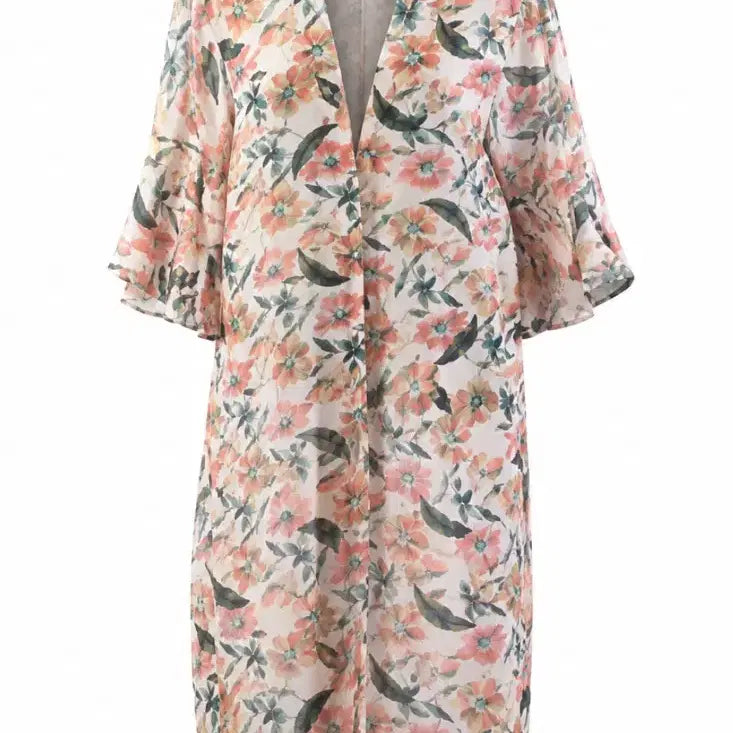 [BUNJANG] Flower Chiffon Robe Cardigan / 플라워 쉬폰 로브 가디건 55-77