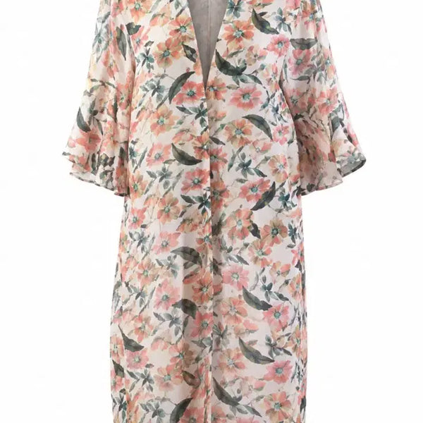 [BUNJANG] Flower Chiffon Robe Cardigan / 플라워 쉬폰 로브 가디건 55-77