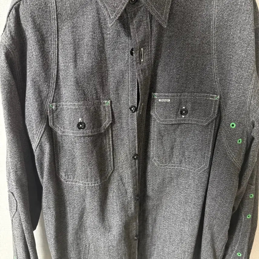 [BUNJANG] Kapital Chambray Bone Patchwork Shirt Charcoal / Kapital 샴브레이 본 패치 워크 셔츠 챠콜