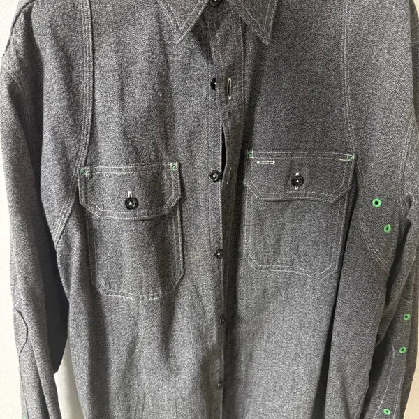 [BUNJANG] Kapital Chambray Bone Patchwork Shirt Charcoal / Kapital 샴브레이 본 패치 워크 셔츠 챠콜