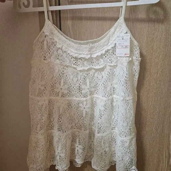 [BUNJANG] Vintage Mori White Lace Crochet Camisole / 빈티지 모리 화이트 레이스 크로셰 나시 민소매