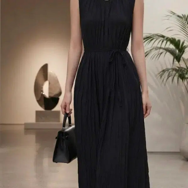 [BUNJANG] The CASHMERE Black Wrinkle Long Dress / [한섬정품]더캐시미어 블랙 롱 원피스