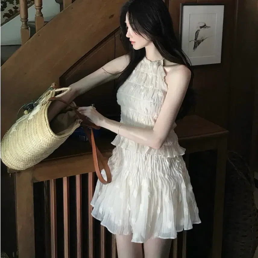[BUNJANG] Labelle Blanc Rose Pintuck Pleats Halter Top Set / 라벨르블랑 로즈핀턱 플리츠 홀터탑 세트