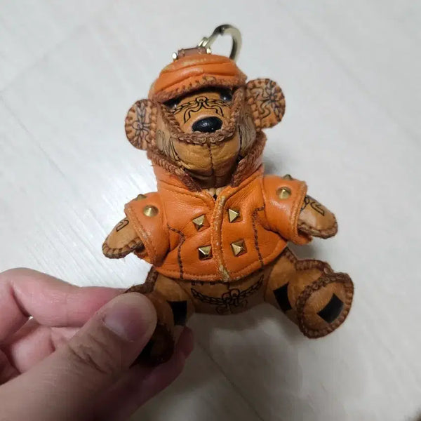 [BUNJANG] Original Orange Leather Bear Charm Keychain / 곰돌이 키링 오렌지 가죽 장식(정품)