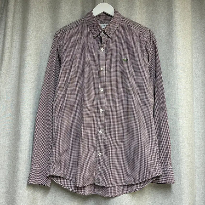 [BUNJANG] Lacoste Slim Fit Gingham Check Burgundy Shirt / 라코스테 슬림핏 체크 셔츠 버건디 40 (100)