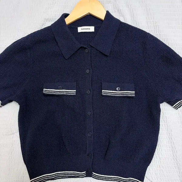 [BUNJANG] Sandro Dark Navy Collar Cardigan / 산드로 다크네이비 카라 가디건