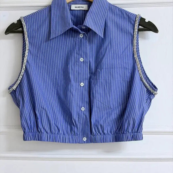 [BUNJANG] Sandro Striped Cropped Blouse / 산드로 스트라이프 크롭 탑