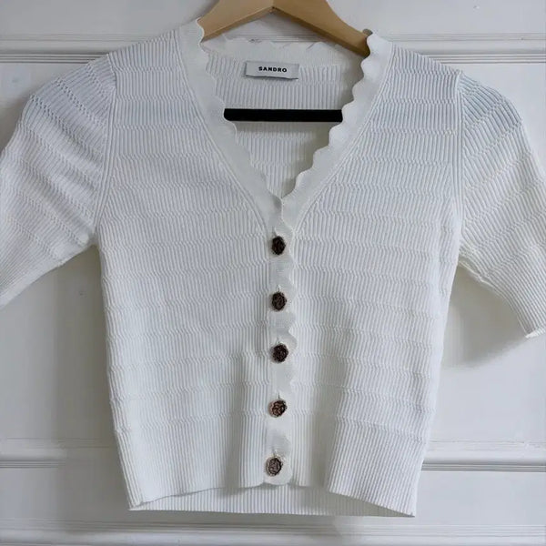 [BUNJANG] Sandro V-Neck White Cardigan / 산드로 v넥 화이트 가디건-똑딱이O