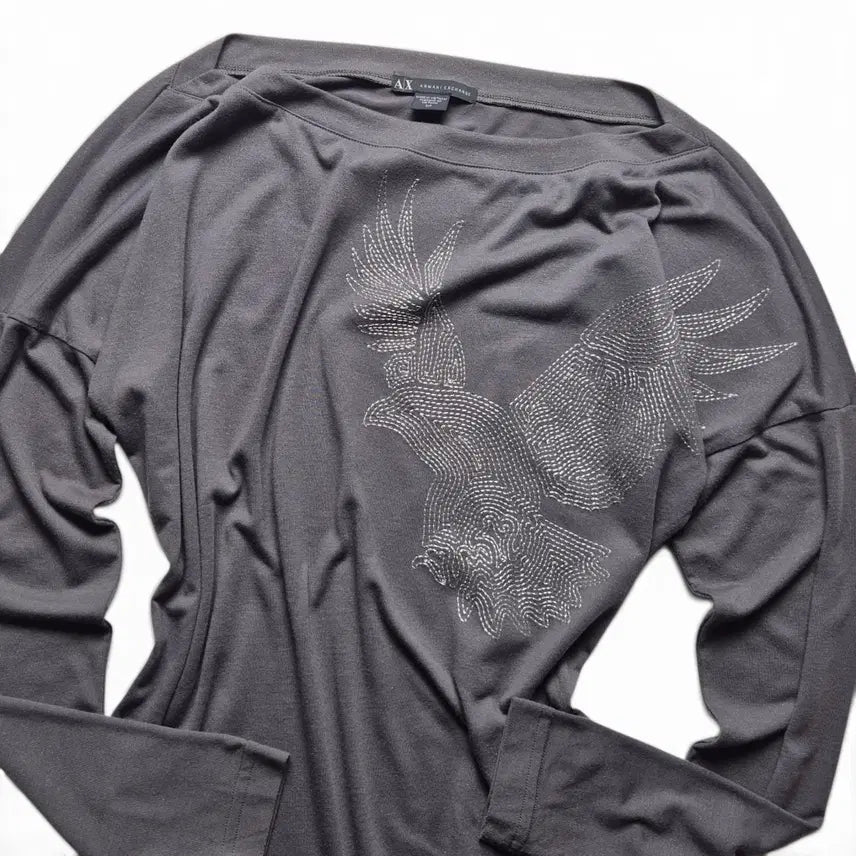 [BUNJANG] Armani Exchange Embroidered Eagle Logo Long-Sleeve T-Shirt Charcoal S / [3일간 20%할인] [S] 아르마니 익스체인지 자수 롱슬리브