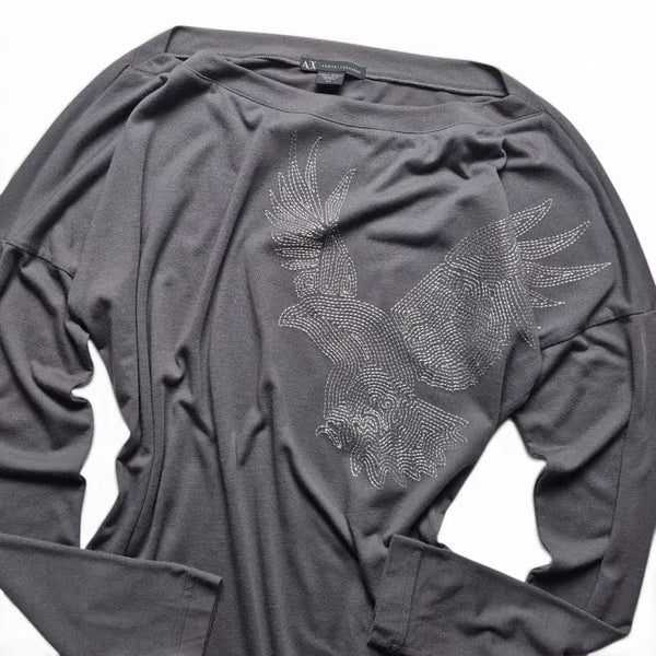 [BUNJANG] Armani Exchange Embroidered Eagle Logo Long-Sleeve T-Shirt Charcoal S / [3일간 20%할인] [S] 아르마니 익스체인지 자수 롱슬리브