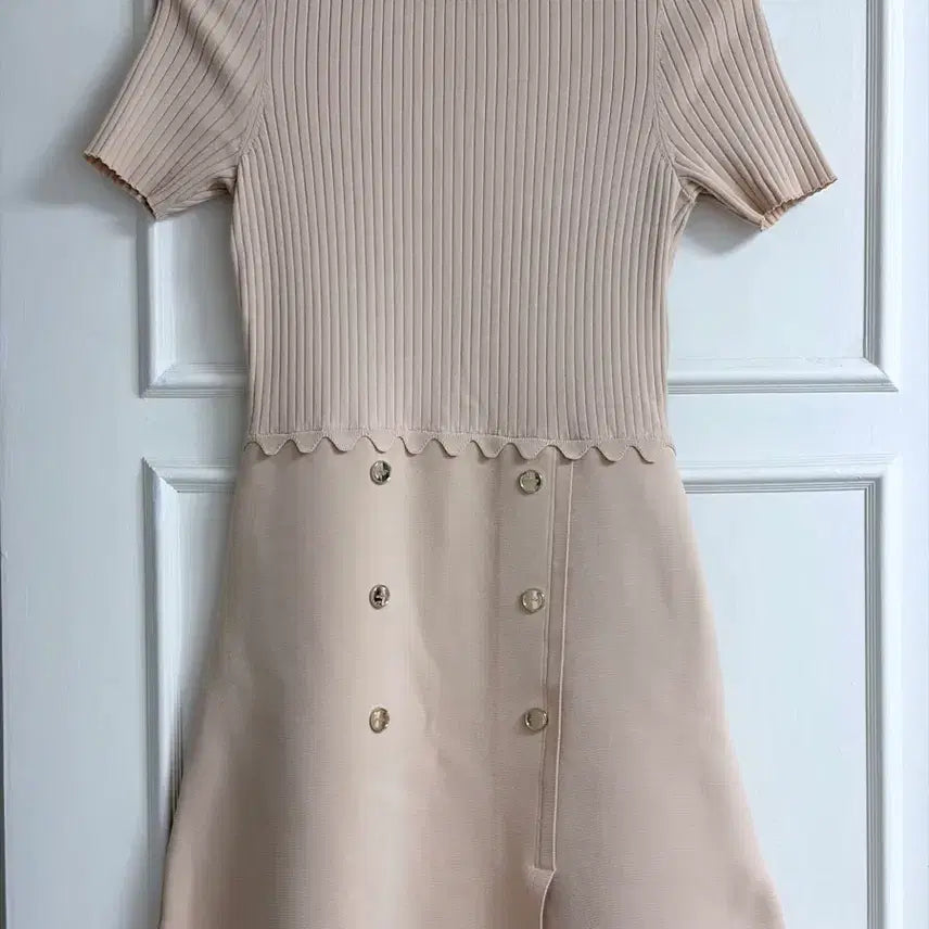 [BUNJANG] Sandro Beige Button Mini Dress / 산드로 베이지 단추 원피스