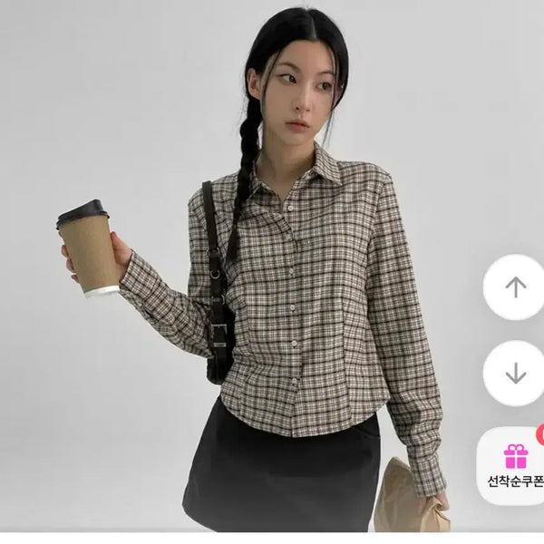 [BUNJANG] Black Up Bar Check Shirt Beige M / 블랙업 바에 체크 셔츠 베이지 M