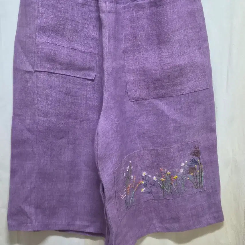 [BUNJANG] Purple Embroidered Ramie Wide Pants / 보라색자수모시통바지