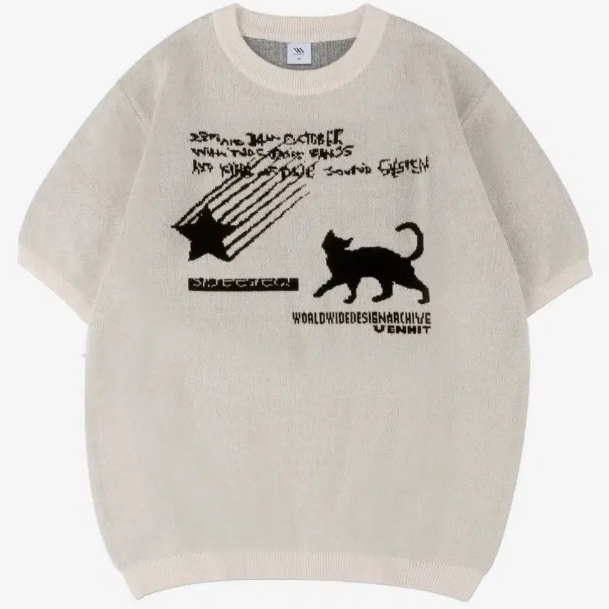[BUNJANG] Benhit Star and Cat Knit Half Tee / 벤힛 별과 고양이 니트 하프티