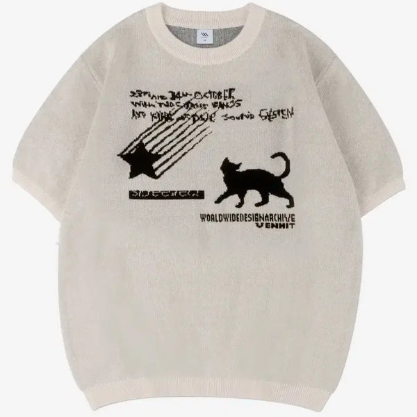 [BUNJANG] Benhit Star and Cat Knit Half Tee / 벤힛 별과 고양이 니트 하프티
