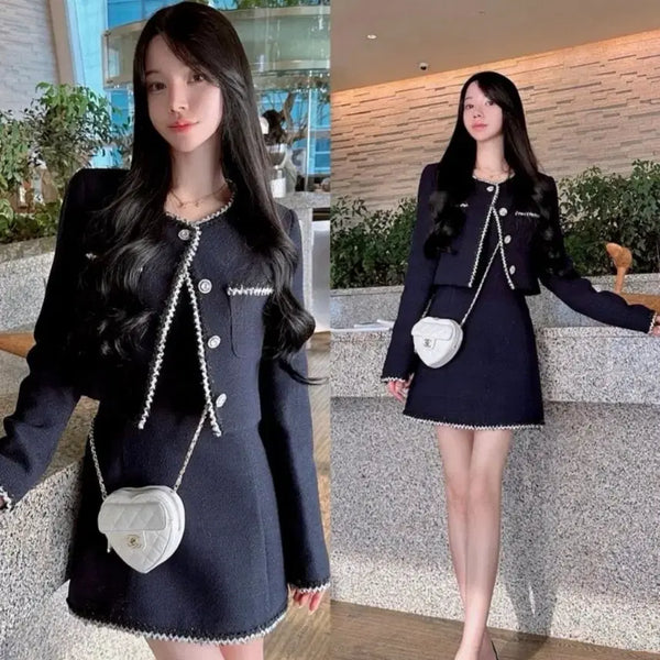 [BUNJANG] Mayyun Tweed Deep Navy Jacket + Dress Set / 메이윤 트위드 딥네이비 자켓+원피스 세트