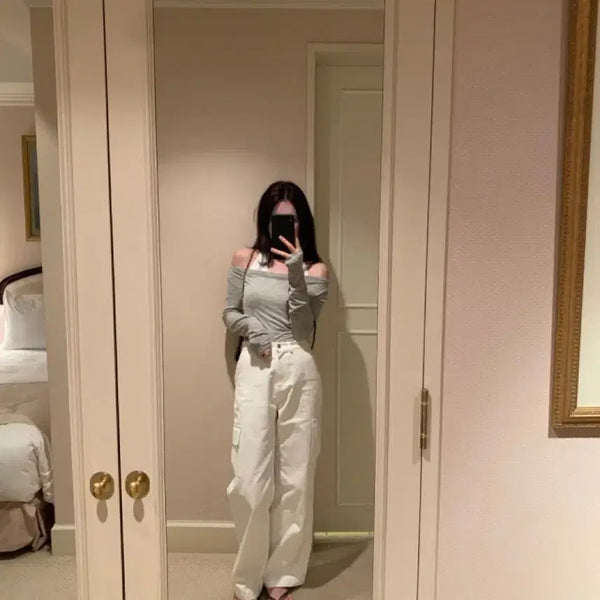 [BUNJANG] Lazy Step Deep Cargo Denim Pants White Denim / 레이지샵 딥 카고 데님 pt 화이트데님 팬츠