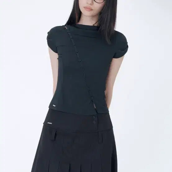 [BUNJANG] Miseki Seoul Diagonal Open Short Sleeve Black Size 2 / 미세키서울 Diagonal open short sleeve BLACK 2