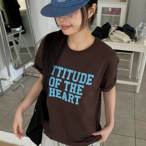 [BUNJANG] Autumn Moon's Attitude Short Sleeve T-Shirt Brown (New) / 어텀 문즈 애티튜드 반팔티 브라운(새상품)