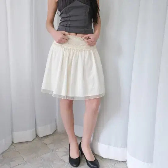 [BUNJANG] Losesleepover Vanilla Dot Lace Skirt Cream S / 루즈슬립오버 바닐라 도트 레이스 스커트 S