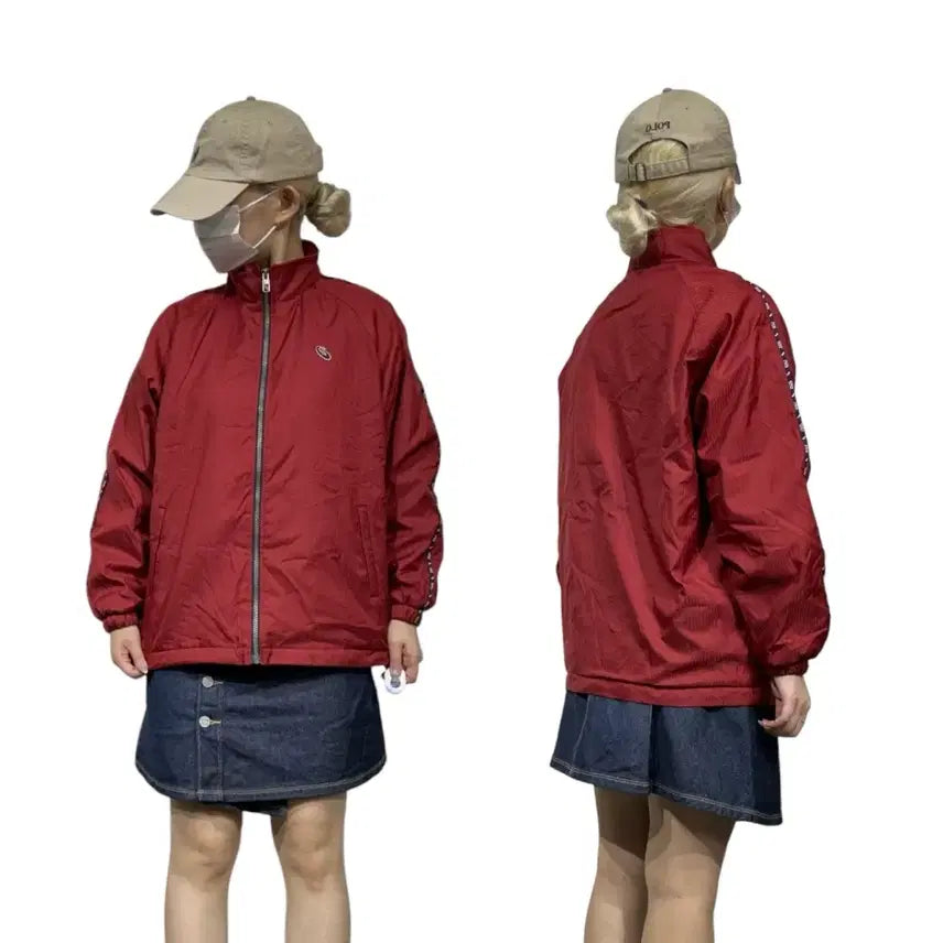 [BUNJANG] Asics Burgundy Oversized Windbreaker Track Jacket / 아식스 버건디 오버핏 바람막이 트랙 자켓