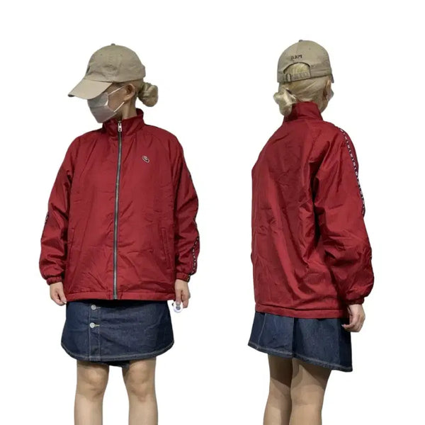 [BUNJANG] Asics Burgundy Oversized Windbreaker Track Jacket / 아식스 버건디 오버핏 바람막이 트랙 자켓