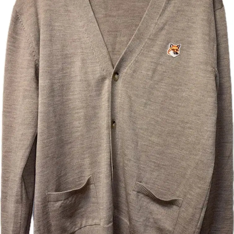 [BUNJANG] Maison Kitsune Fox Head Wool Cardigan Beige / 메종키츠네 폭스헤드 니트 가디건 베이지