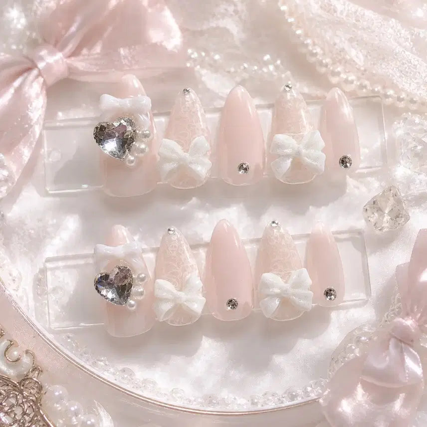 [BUNJANG] Afternoon Tea Time Handmade Nail Tips - Ribbon & Hime Gyaru Style / 애프터눈 티 타임 수제네일팁/리본/히메갸루/양산형