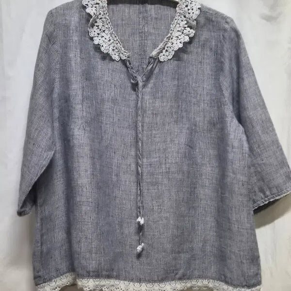 [BUNJANG] Lace Collar Linen Blouse / 레이스 카라 린넨 블라우스