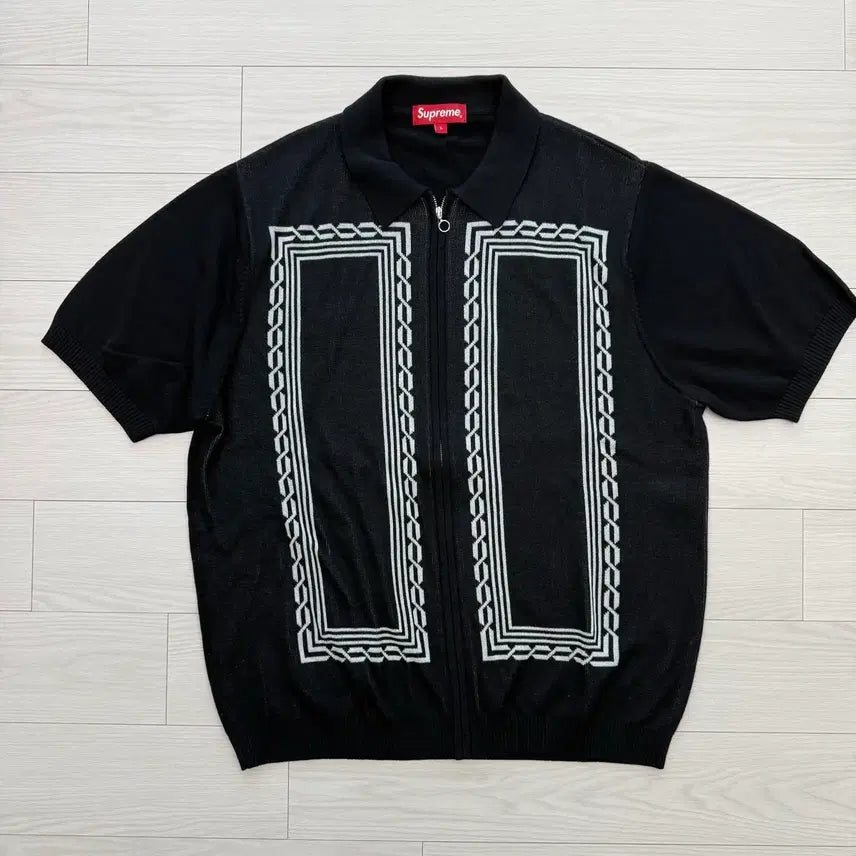[BUNJANG] Supreme Pattern Short Sleeve Knit Shirt Black Large / 슈프림 패턴 반팔 니트 셔츠 블랙 라지