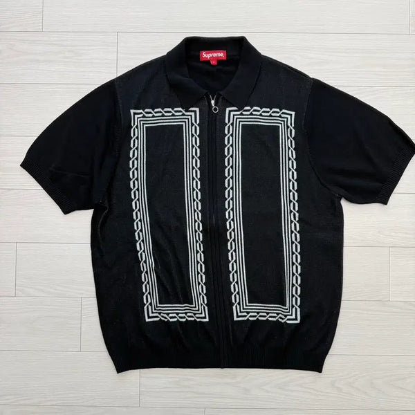 [BUNJANG] Supreme Pattern Short Sleeve Knit Shirt Black Large / 슈프림 패턴 반팔 니트 셔츠 블랙 라지