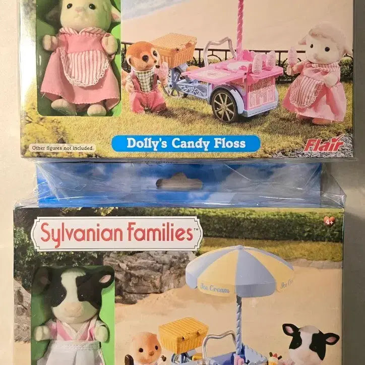 [BUNJANG] Sylvanian Families Old Dolly Cotton Candy Cart & Elsie Ice Cream Cart Set / 실바니안 올드 돌리 솜사탕 카트 / 엘시 아이스크림 카트 세트