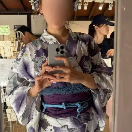 [BUNJANG] Uniqlo Women's Yukata Set with Purple Obi / 일본 현지구매 여성 유카타 세트 (보라색 오비) 유니클로 기모노